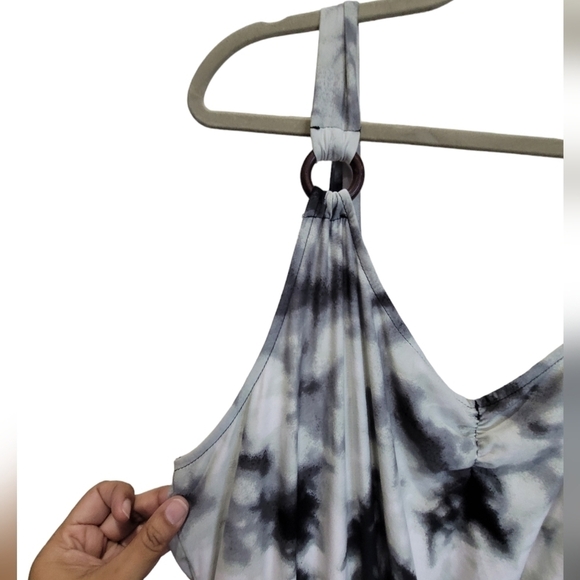 2X Tie Dye Black White Sleeveless Maxi Dress with Side Slits - Picture 2 of 6
